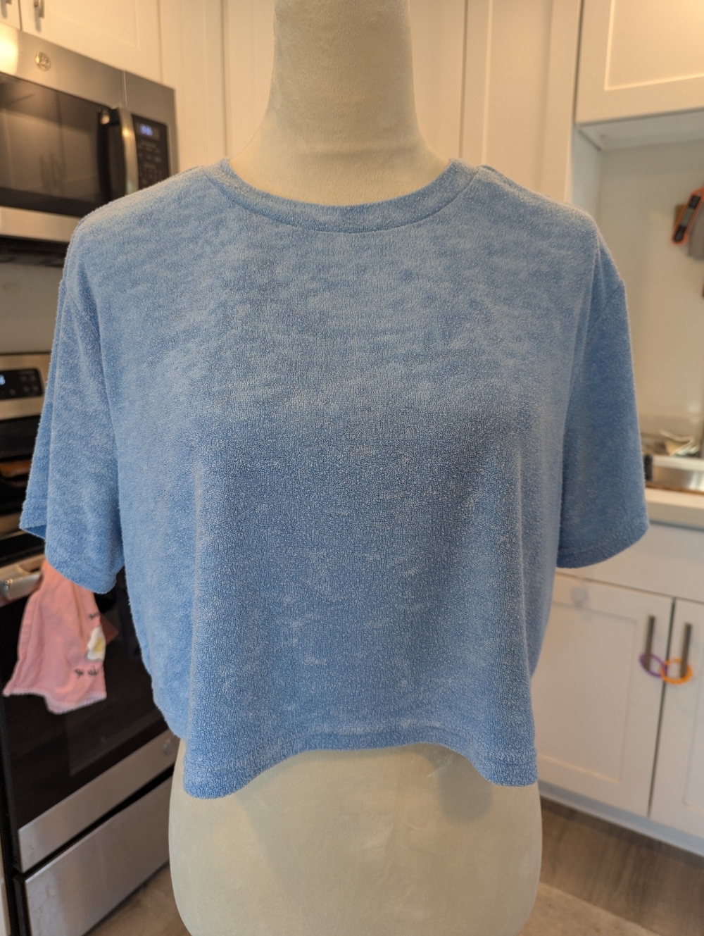 ⛅Terry Cloth Crop Tee Light Blue Med Comfy Beachy